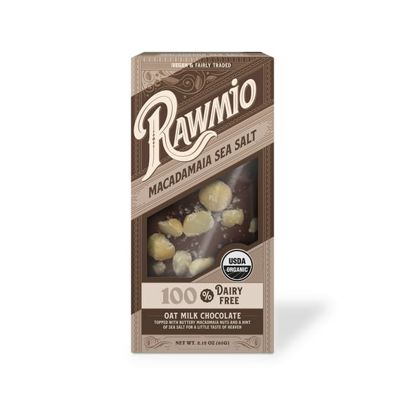 Rawmio - Organic Macadamia Sea Salt Oat Milk Chocolate Bark, 12 Pack of 2.12 oz Barks