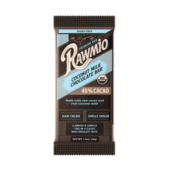 Rawmio - Organic Premium Coconut Milk Chocolate - 45% Cacao, 1.76oz bar, 12 Pack