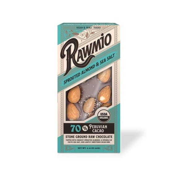 Rawmio Organic Raw Chocolate Bark Sprouted Almond & Sea Salt -2.12 oz Pack of 2