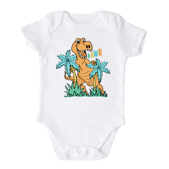 Rawr Dinosaur Baby Bodysuit, Newborn Outfit, Baby Clothes, Gift for Children 18m White