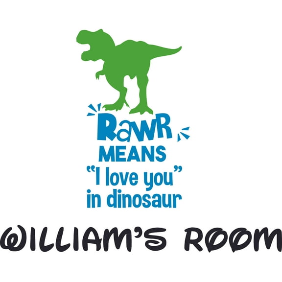 Rawr Is I Love You Dino Dinosaurs Customized Wall Decal - Custom Vinyl Wall Art - Personalized Name - Baby Girls Boys Kids Bedroom Wall Decal Room Decor Wall Stickers Decoration Size (15x30 inch)