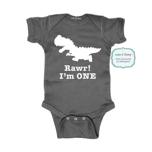Rawr! I'm ONE - cute & funny Dinosaur theme 1st First birthday baby one piece bodysuit