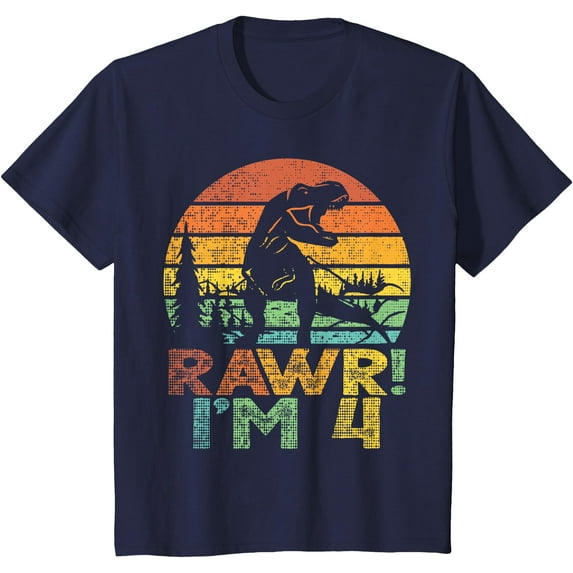 Rawr Im 4 Dinosaur T Rex 4 Year Old Boys 4th Birthday Party Unisex T-Shirt for Men Women Kids,Navy Color,Size YXL