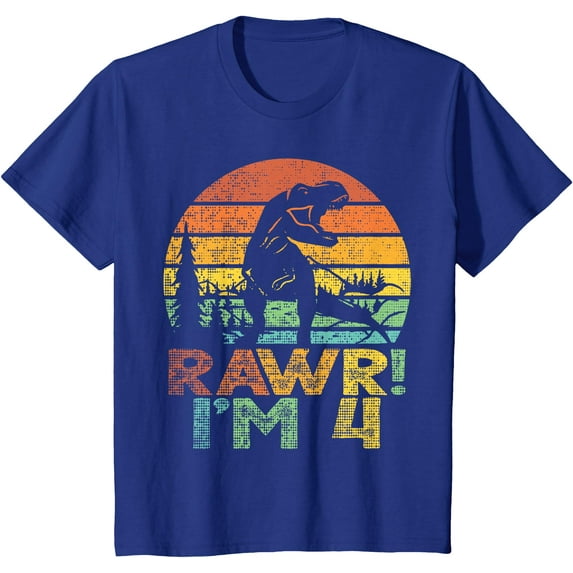 Rawr Im 4 Dinosaur T Rex 4 Year Old Boys 4th Birthday Party Unisex T-Shirt for Men Women Kids,Royal Blue Color,Size 4T