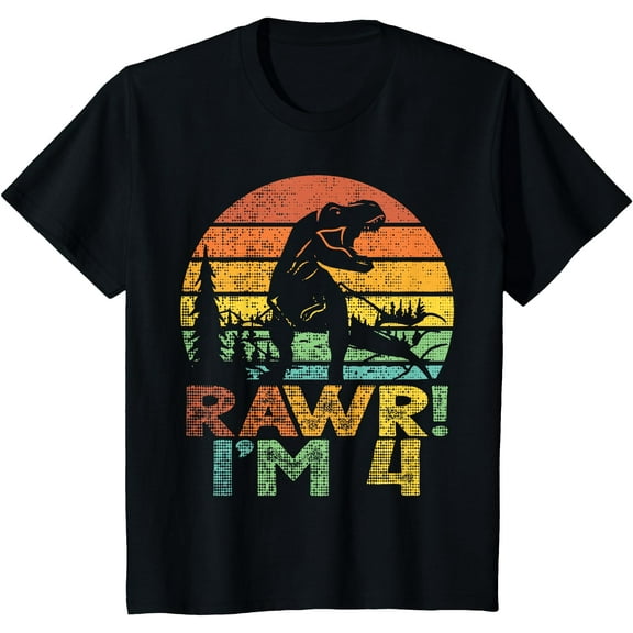 Rawr Im 4 Dinosaur T Rex 4 Year Old Boys 4th Birthday Party Unisex T-Shirt for Men Women Kids