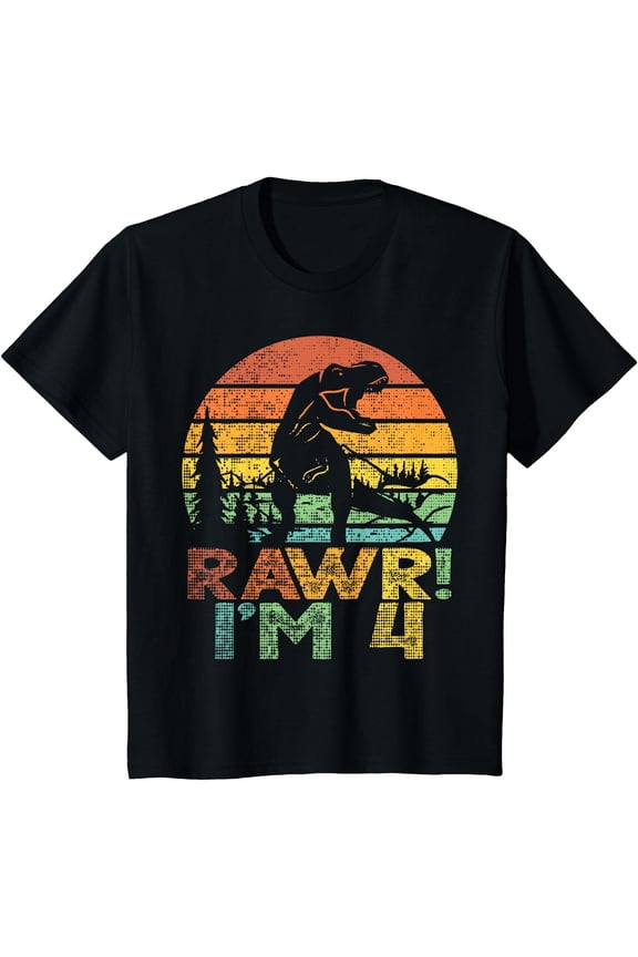 Rawr Im 4 Dinosaur T Rex 4 Year Old Boys 4th Birthday Party Unisex T-Shirt for Men Women Kids
