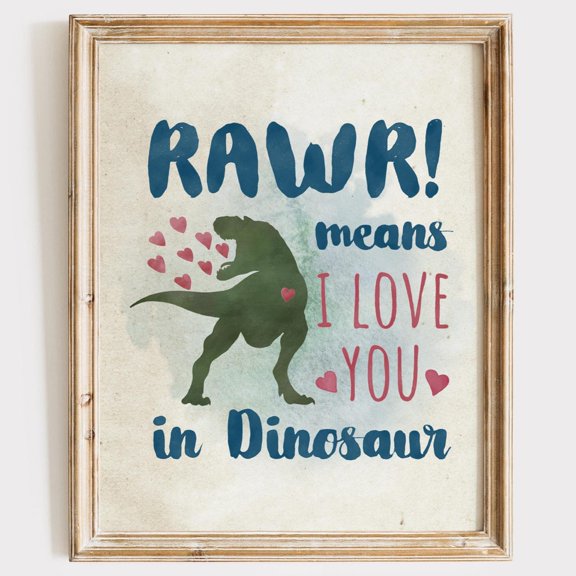 Rawr Means I Love You Dinosaur Decor Wall Art Unframed Paper Print