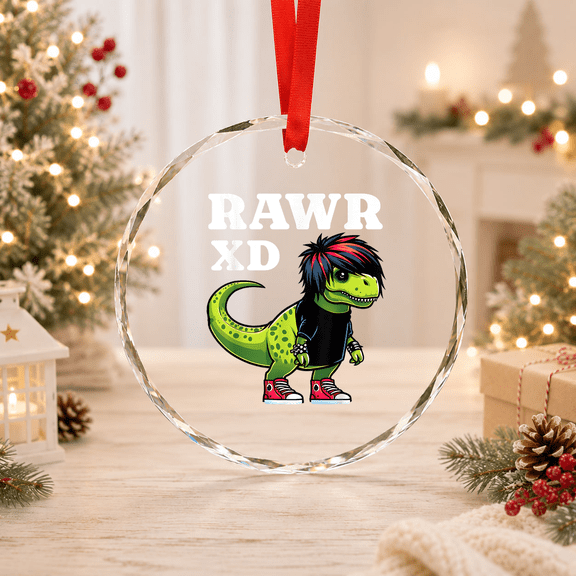 Rawr Xd Scene 2000S Aesthetic Dinosaur Emo Scenester Glass Ornament