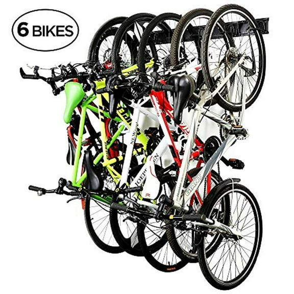 RaxGo Wall Mount Garage Bike Rack with 6 Adjustable Anti-Scratch Hooks and Rubber Cradles