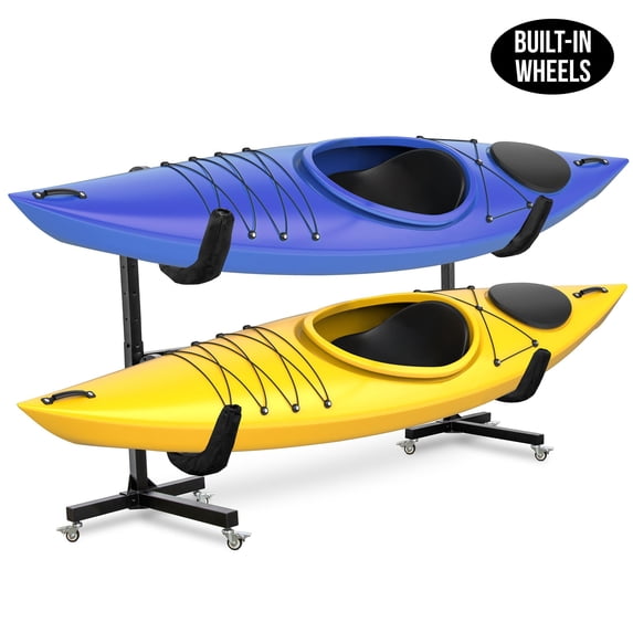 RaxGo Kayak Storage Rack Indoor Outdoor with Wheels - Heavy Duty Support