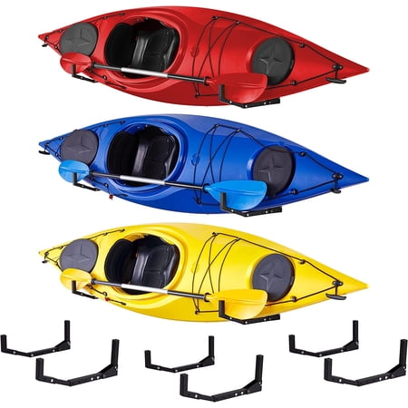 RaxGo Wall-Mounted Kayak Rack, Heavy-Duty Kayak Storage Hooks with Adjustable Length - 3 Pair