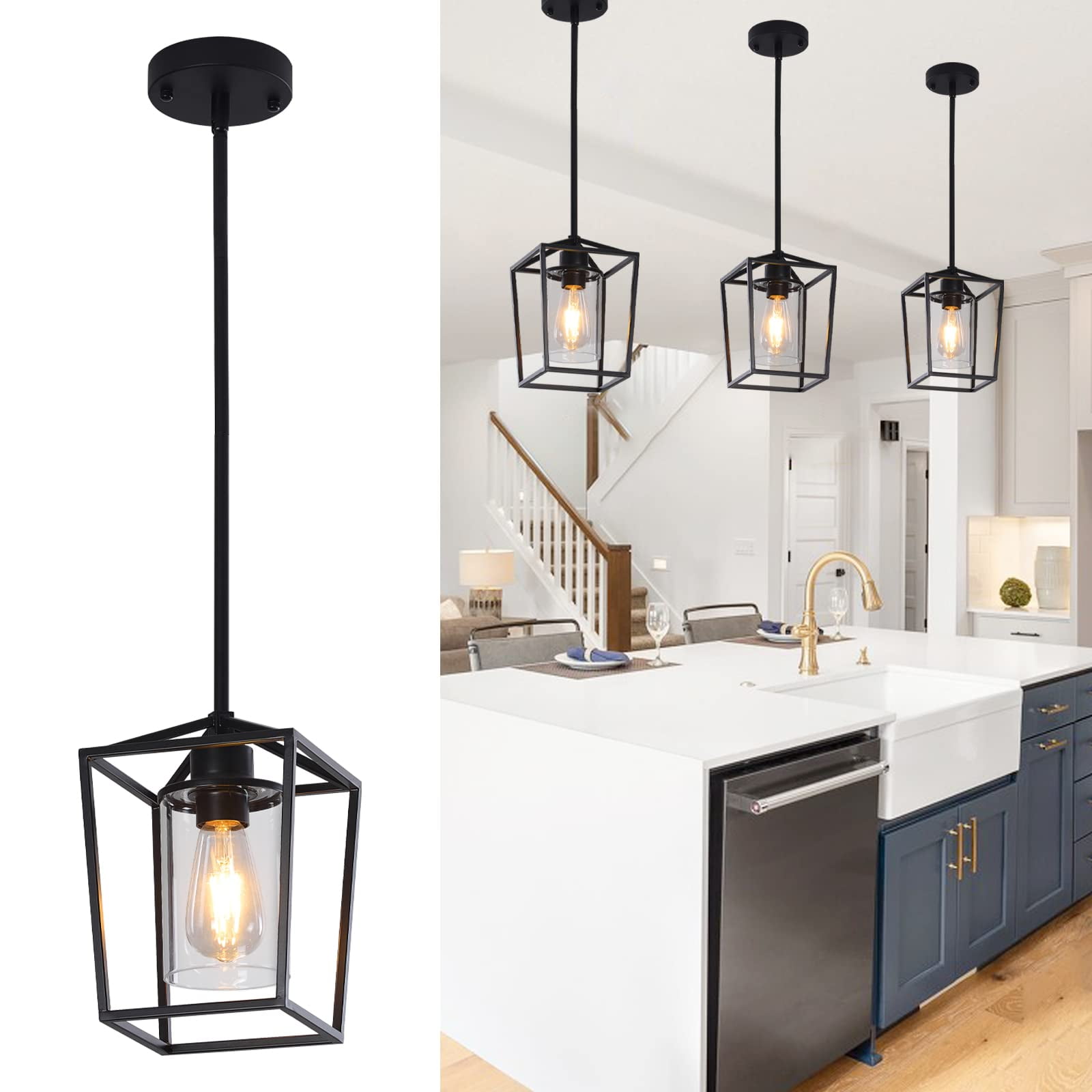 3-Light Vintage Flower Pendant Light – Black Hanging Lamp With Adjustable Height For Kitchen Island, Dining Room, Hallway
