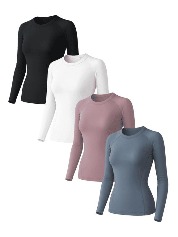 4 Pack Woman's Long Sleeve Athletic Sun Shirts Underscrub Workout UPF 50+ Undershirt for Gym Running Tops