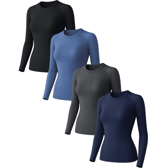 Raxilon 4 Pack Woman's Long Sleeve Athletic Sun Shirts Underscrub Workout UPF 50 Undershirt for Gym Running Tops