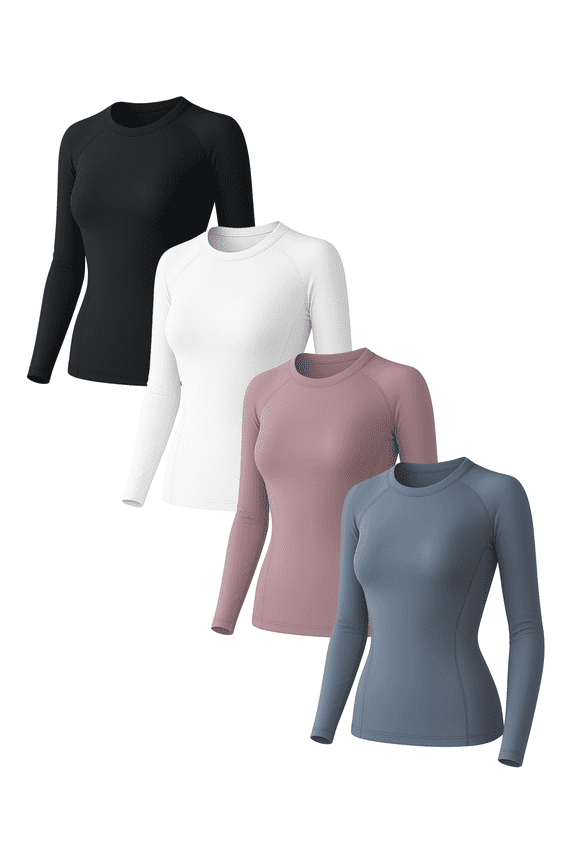 4 Pack Woman's Long Sleeve Athletic Sun Shirts Underscrub Workout UPF 50+ Undershirt for Gym Running Tops