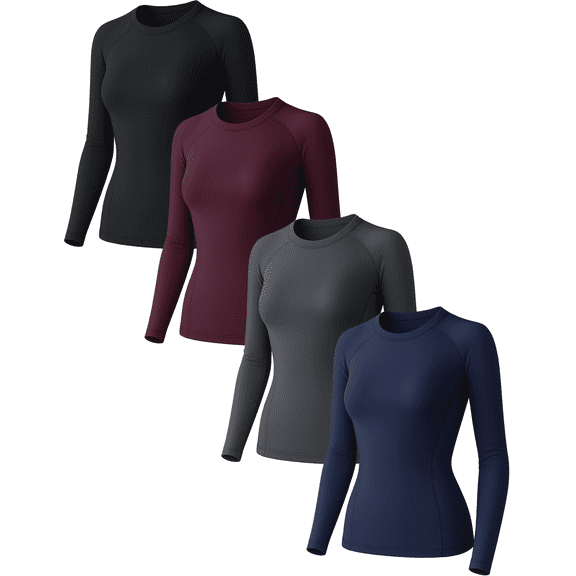 Raxilon 4 Pack Woman's Long Sleeve Athletic Sun Shirts Underscrub Workout UPF 50  Undershirt for Gym Running Tops