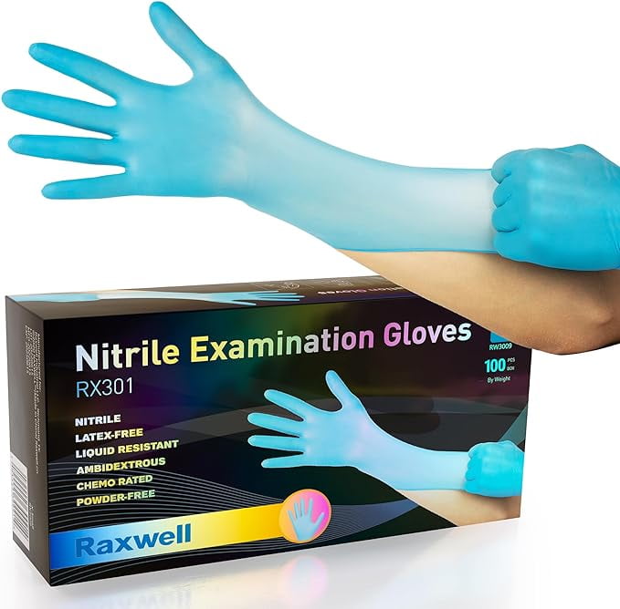 Raxwell Disposable Blue Nitrile Gloves 4mil Examination Food Handling