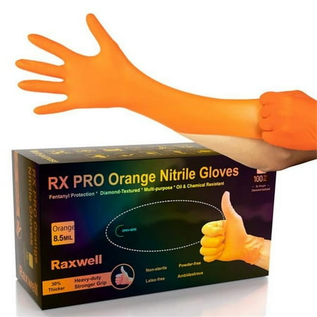 Raxwell RX50008 RX Pro Nitrile Disposable Gloves, Orange - 8.5 Mil - Large - 100 Count per Box