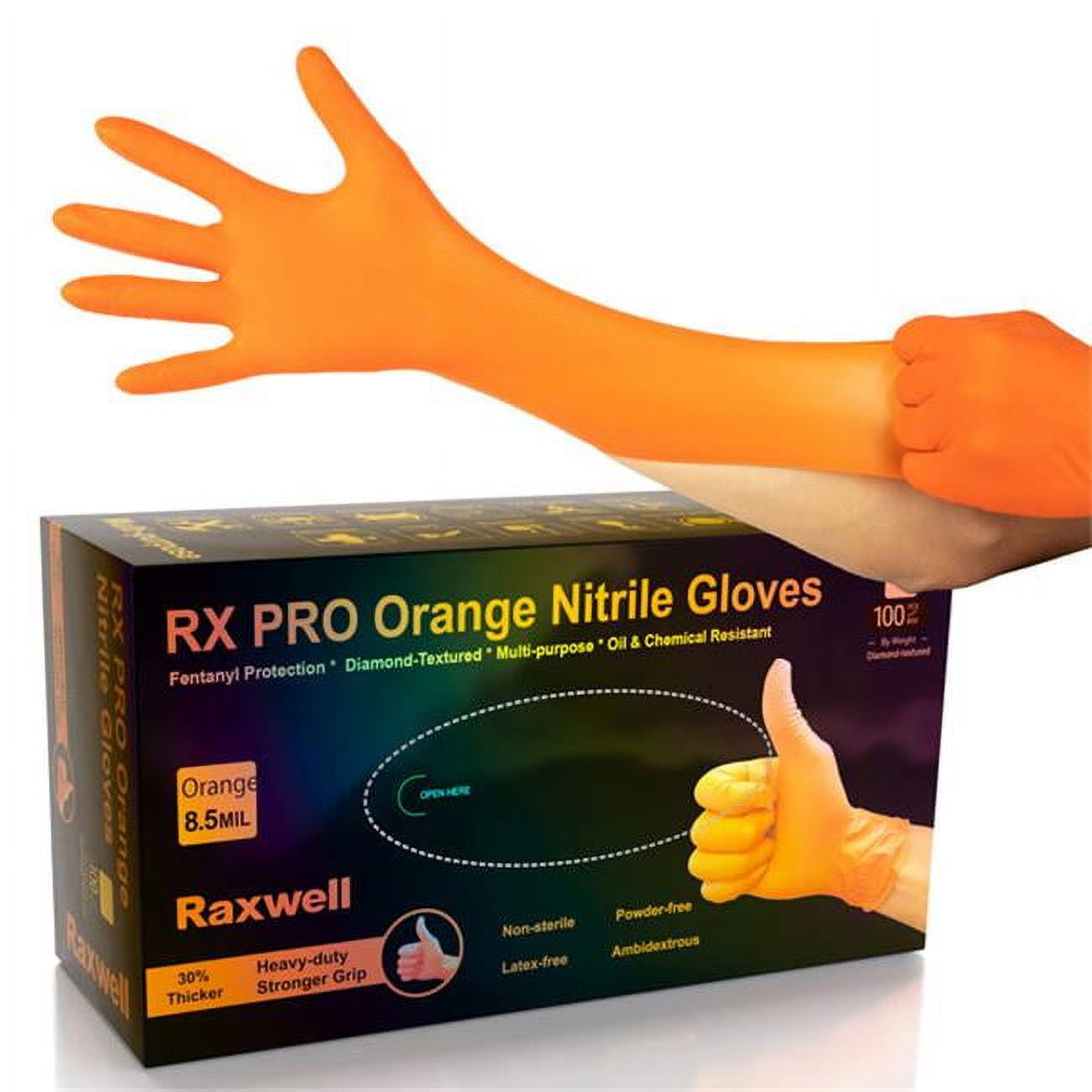 Raxwell RX50009 RX Pro Nitrile Disposable Gloves, Orange 8.5 Mil