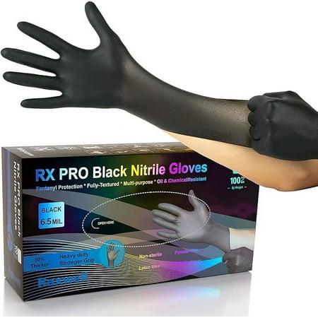 Raxwell RXE20232-B RX Pro Nitrile Disposable Gloves, Black - 6.5 Mil - Medium