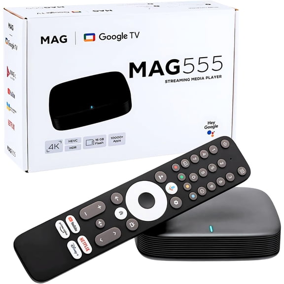 Raxxio MAG555 4K Google TV Streaming Box 16GB Storage, 2GB RAM, Voice Control Remote, Dolby Digital 8-Channel Sound