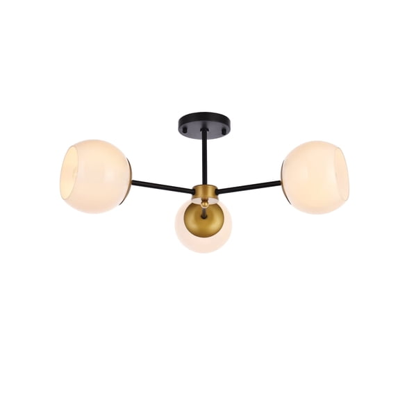 Ray 3 Light Flush Mount in Black and Brass and White