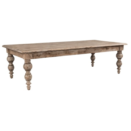 Benjara Ray 64 Inch Reclaimed Pine Wood Coffee Table, Turned Baluster Legs, Beige