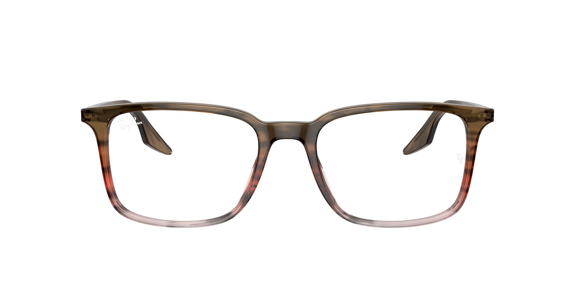 Ray-Ban Unisex Size 55 Rectangular RB5421 Prescription Eyeglasses with Case, Striped Brown Gradient Red