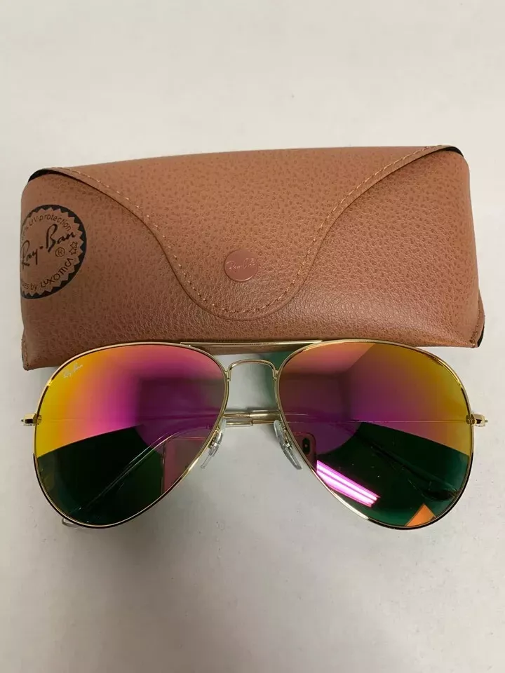 Ray Ban Aviator Sunglasses RB3025 55mm Gold Frame Pink Yellow Flash Lens 112 1Q Walmart