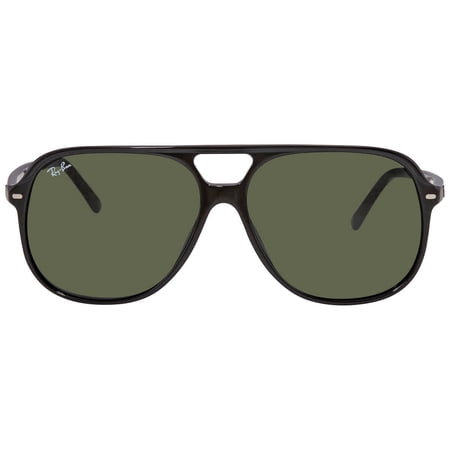 Ray-Ban Ray Ban Sunglasses for Women and Men - Bill RB2198 - Unisex Ray Ban Aviator Style Sunglasses with Crystal Standard Lenses - Black/Green - Size 60