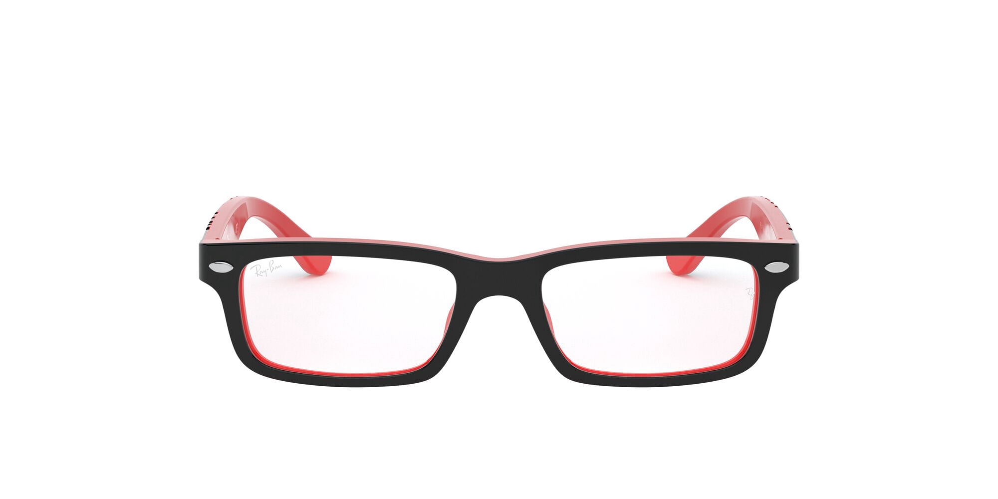 Ray-Ban Youth Size 48 0RY1535 Prescription Eyeglasses with Case, Black on Red/Demo Lens