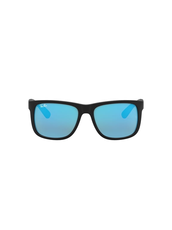 Justin Sunglasses for Women and Men with Rubber Black Frames and Blue Flash Lenses, Size 55