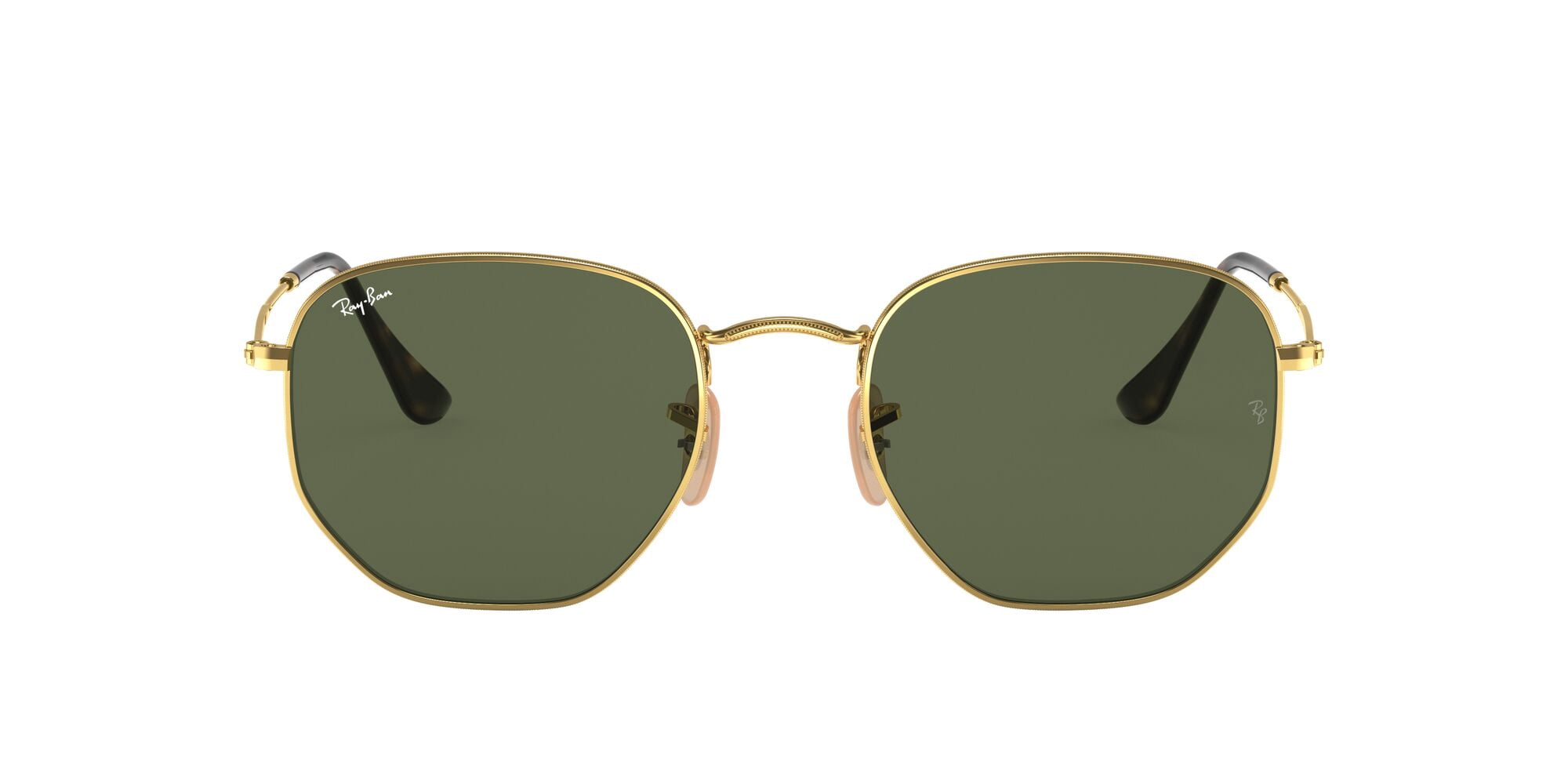 Ray-Ban Hexagonal Flat Lenses Sunglasses, Classic Geometric glasses, Arista Gold/G-15 Green, Size 51