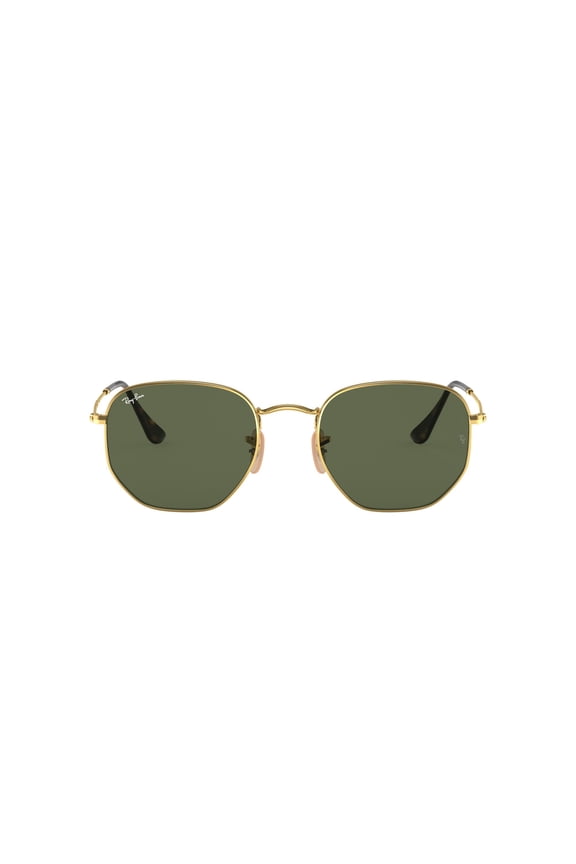 Hexagonal Flat Lenses Sunglasses, Classic Geometric glasses, Arista Gold/G-15 Green, Size 51