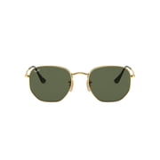 Ray-Ban Hexagonal Flat Lenses Sunglasses, Classic Geometric glasses, Arista Gold/G-15 Green, Size 51
