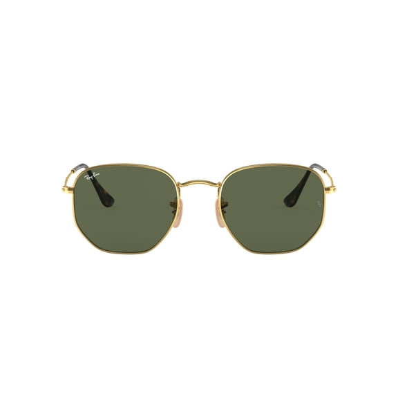 Ray-Ban Hexagonal Flat Lenses Sunglasses, Classic Geometric glasses, Arista Gold/G-15 Green, Size 51