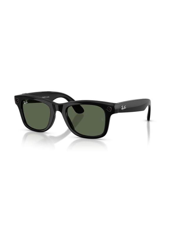 Unisex Size 50 AI Smart Meta Wayfarer Gen 2 Glasses with Charging Case, Shiny Black/G15 Green