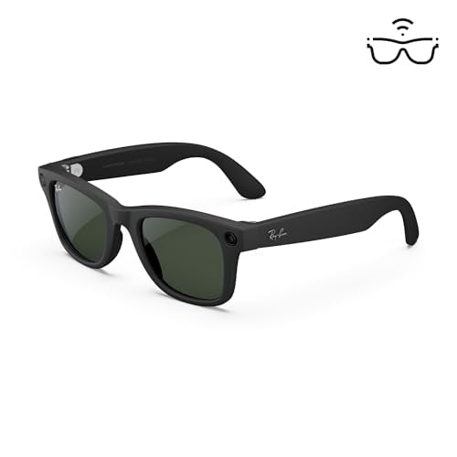 Ray-Ban Meta, Wayfarer (Large ) Glasses with Meta Ai, Audio, Photo, Video Compatibility, Matte Black, Clear to Green Transitions Lenses