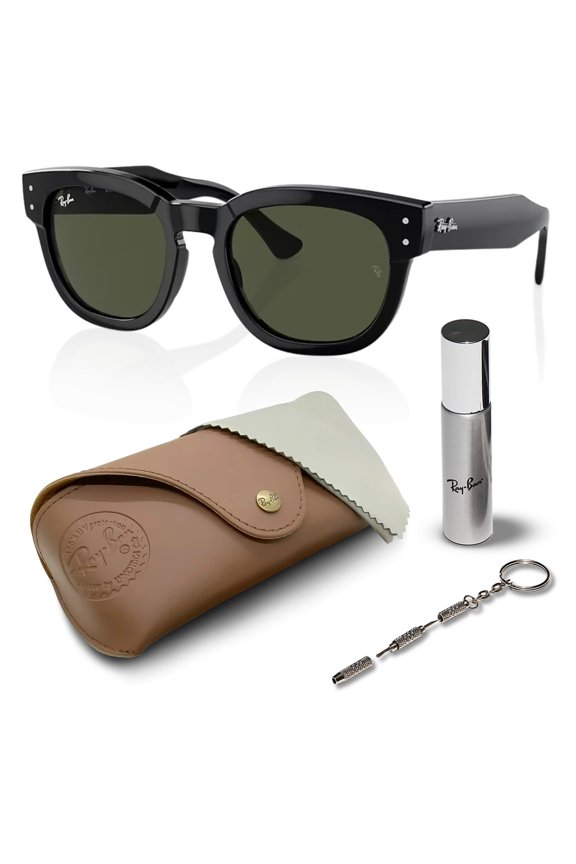 RB0298S MEGA HAWKEYE Square Shaped Non-Polarized Sunglasses for Men & Women - Includes Official RAYBAN Eyewear Kit - Ideal Formal & Casual Wear Sunglasses - Green Lens