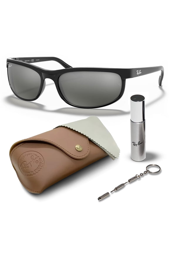 RB2027 PREDATOR 2 POLARIZED Rectangle Shaped Sunglasses for Men & Women - Includes Official Rayban Eyewear Kit - Ideal Formal & Casual Wear Sunglasses - Grey Lens