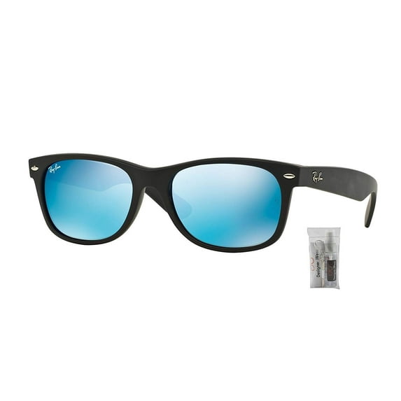 Ray Ban RB2132 NEW WAYFARER 622/17 55M Rubber Black/Grey Mirror Blue Sunglasses For Men For Women