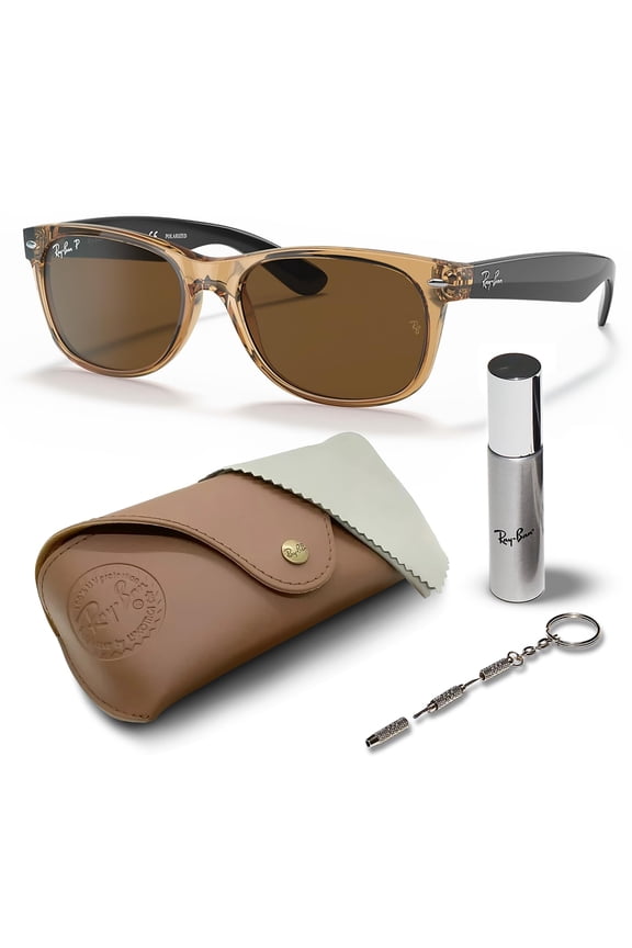 RB2132 NEW WAYFARER BICOLOR POLARIZED Square Shaped Sunglasses for Men & Women - Includes Official Rayban Eyewear Kit - Ideal Formal & Casual Wear Sunglasses - Brown Lens