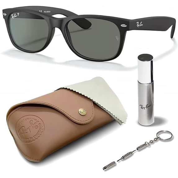 Ray-Ban RB2132 NEW WAYFARER CLASSIC POLARIZED Square Shaped Sunglasses for Men & Women - Includes Official Rayban Eyewear Kit - Ideal Formal & Casual Wear Sunglasses - Green Lens
