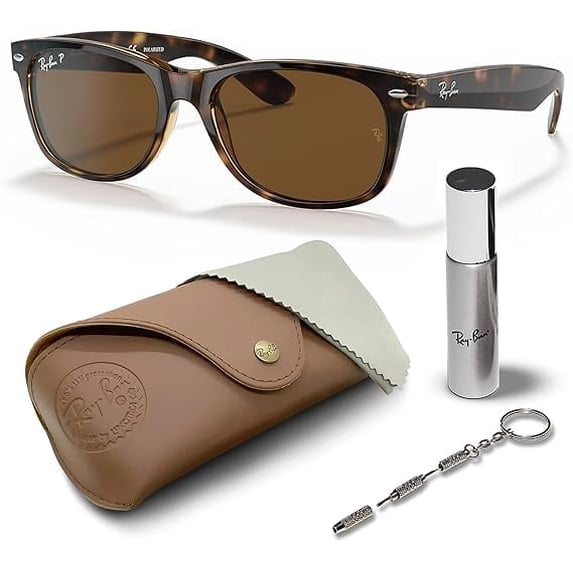 Ray-Ban RB2132 NEW WAYFARER CLASSIC POLARIZED Square Shaped Sunglasses for Men & Women - Includes Official Rayban Eyewear Kit - Ideal Formal & Casual Wear Sunglasses - B-15 Brown Lens
