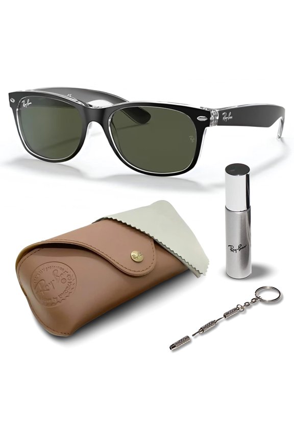 RB2132 NEW WAYFARER COLOR MIX Square Shaped Non-Polarized Sunglasses for Men & Women - Includes Official RAYBAN Eyewear Kit - Ideal Formal & Casual Wear Sunglasses - G-15 Green Lens