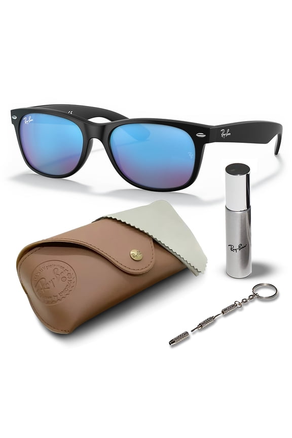 RB2132 NEW WAYFARER FLASH Square Shaped Non-Polarized Sunglasses for Men & Women - Includes Official RAYBAN Eyewear Kit - Ideal Formal & Casual Wear Sunglasses - Blue Flash Lens