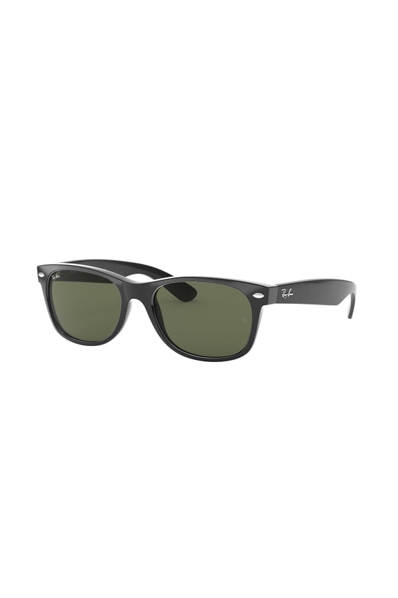 RB2132F NEW WAYFARER CLASSIC LOW BRIDGE FIT Square Shape Sunglasses Polished Black Frame | G-15 Green Lens 58mm