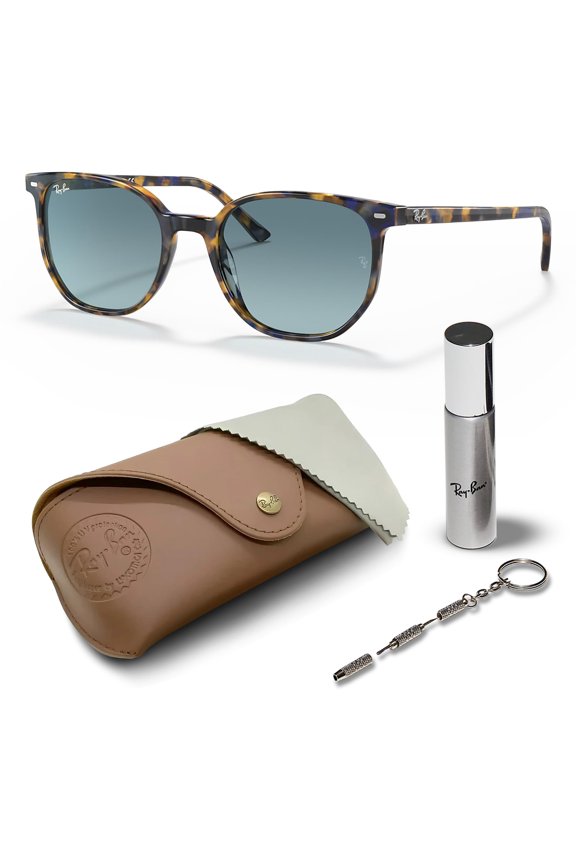 RB2197 ELLIOT Square Shaped Non-Polarized Sunglasses for Men & Women - Includes Official RAYBAN Eyewear Kit - Ideal Formal & Casual Wear Sunglasses - Blue Gradient Lens