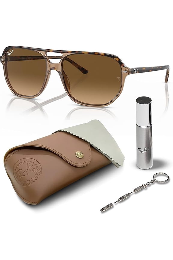 RB2198 BILL Square Shaped Non-Polarized Sunglasses for Men & Women - Includes Official RAYBAN Eyewear Kit - Ideal Formal & Casual Wear Sunglasses - Light Brown Gradient Lens