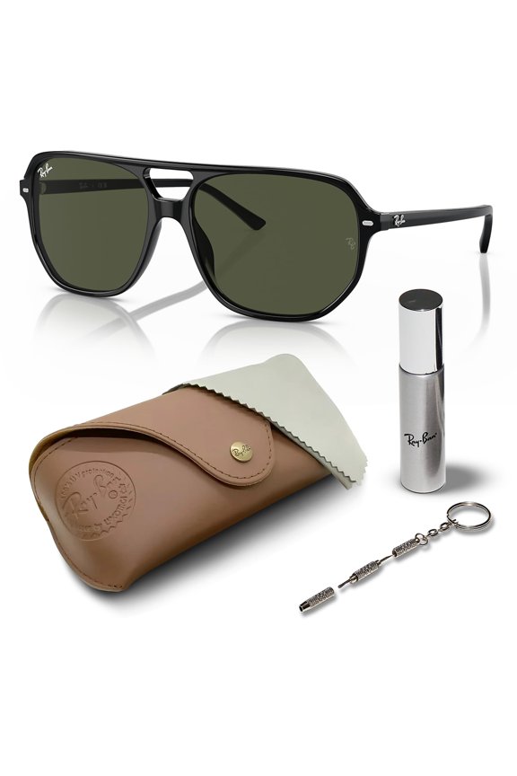 RB2205 BILL ONE Square-Round Shaped Non-Polarized Sunglasses for Men & Women - Includes Official RAYBAN Eyewear Kit - Ideal Formal & Casual Wear Sunglasses - Green Lens